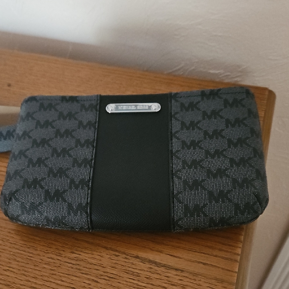 Michael Kors Black and Gray Monogram Waist Belt Wallet Bag